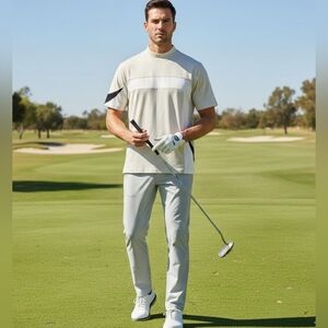 Izod XFG Quiet Luxury Mock Neck Golf Shirt Cream & Black Performance Size L